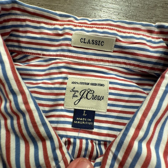 J Crew Shirt Mens Large Blue Red Stripe Cotton Classic Long Sleeve Preppy Casual - Picture 3 of 8